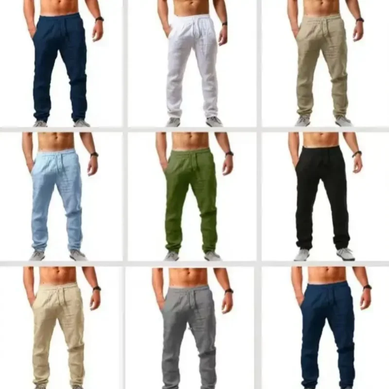 

2025 Summer New Men Breathable Pure linen-cotton Pants Outdoor Sports Slow Running Straight Tube Loose Wide Leg trousers