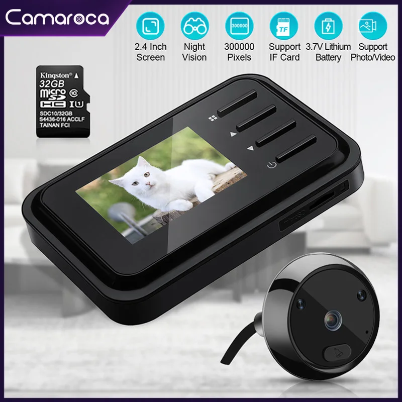 Camaroca New 2.4Inch Peephole Doorbell Camera 120° HD Infrared Night LCD Vision Door Bell Camera Photo Auto Storage 3 Ringtones