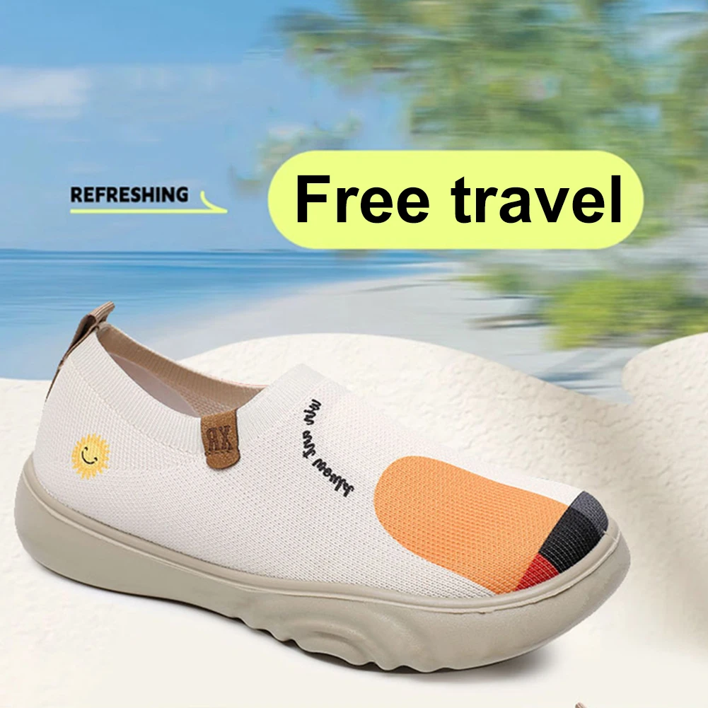 

Women Slip-On Flats Round Toe Floral Art Sneakers Breathable Fashion Travel Shoes Casual Walking Shoes for Outdoor Travel