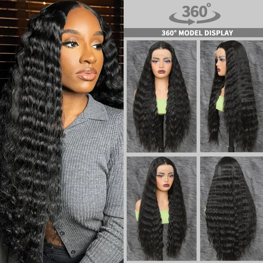 باروكات أمامية من الدانتيل الاصطناعية شعر مستعار مموج طبيعي منتفخ مسبقًا جاهز للارتداء بدون صمغ 13x4x1 الجزء الأوسط من الدانتيل الأمامي للنساء السود داي