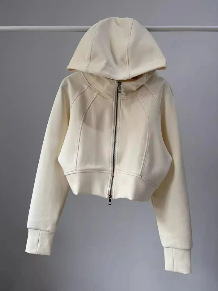 هوديس عصرية مقصوصة للنساء 2025 Ropa Mujer بسحاب مزدوج فضفاض ​ سترات y2k معطف كاجوال كوري عتيق