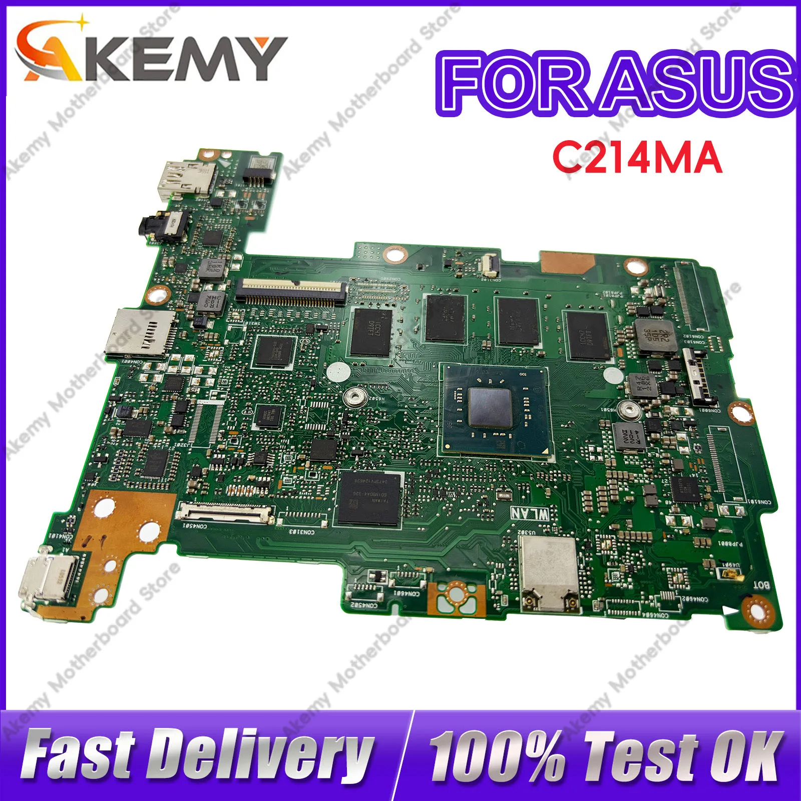 C214MA Laptop Motherboard For ASUS Chromebook C214MA C214M Notebook Mainboard With Celeron CPU 100% Tests OK Fast Shipping Stk