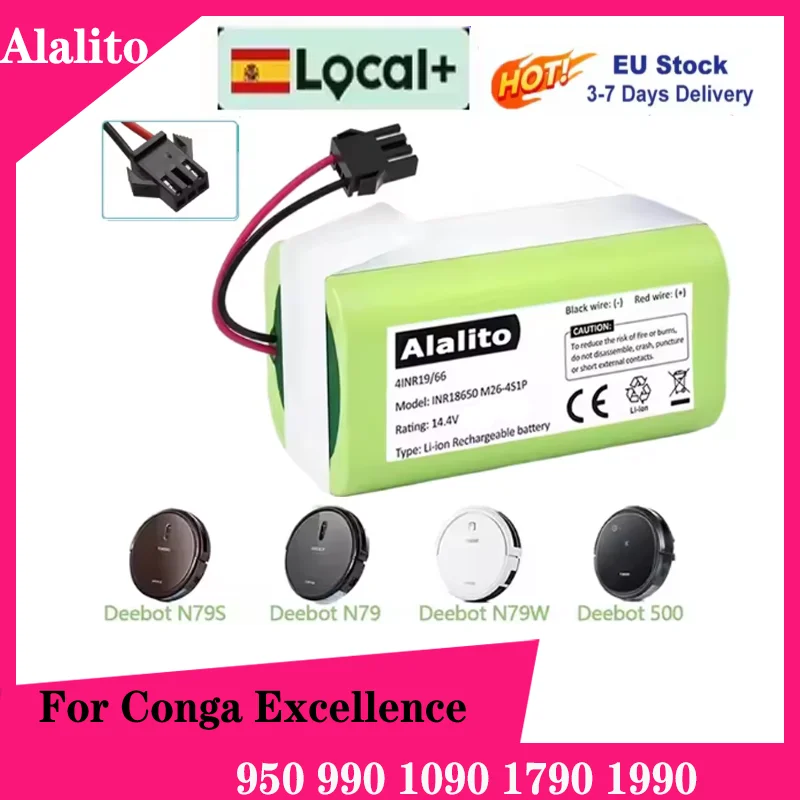 Batería de iones de litio de 14,4 V y 3500mAh para Cecotec Conga Excellence 950 990 1090 Ecovacs Deebot DN621 601/605 Eufy RoboVac 35C i7 V710