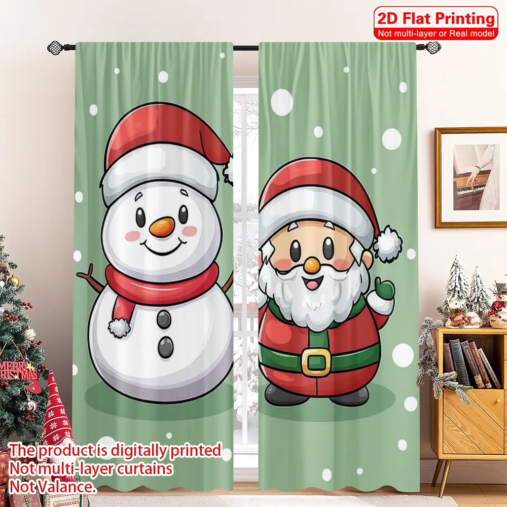 

2pcs 2D flat printing Christmas Curtain Christmas Snowman, Santa Claus, Snowflake Pattern, Classic Style Polyester Without
