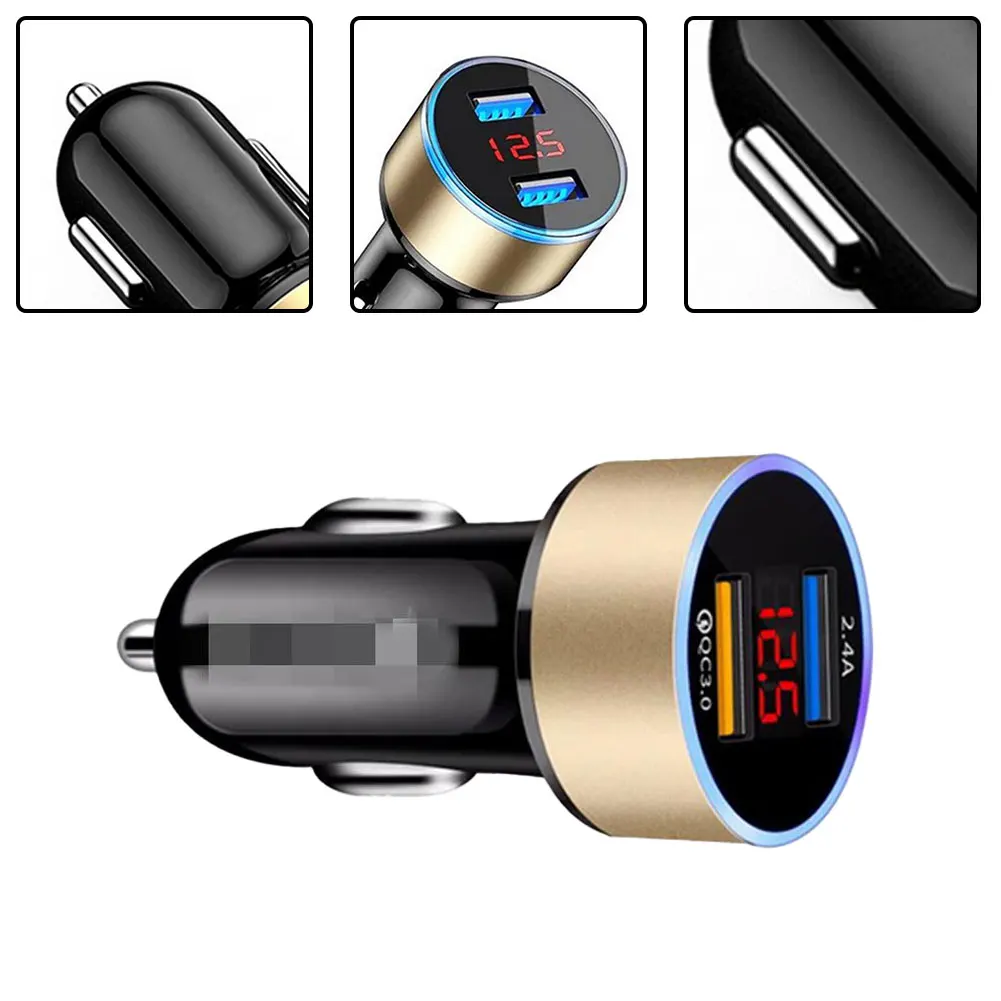 

1pcs Car Charger 3.1A 12/24V Fast Charge Dual USB Port LED Voltage Display Universal Atmosphere Light Ring Car-charger Adapter