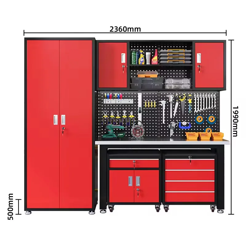 AIROW Heavy-duty steel garage work cabinets, modern tool storage cabinets, stainless steel countertops, load-bearing 850 kg