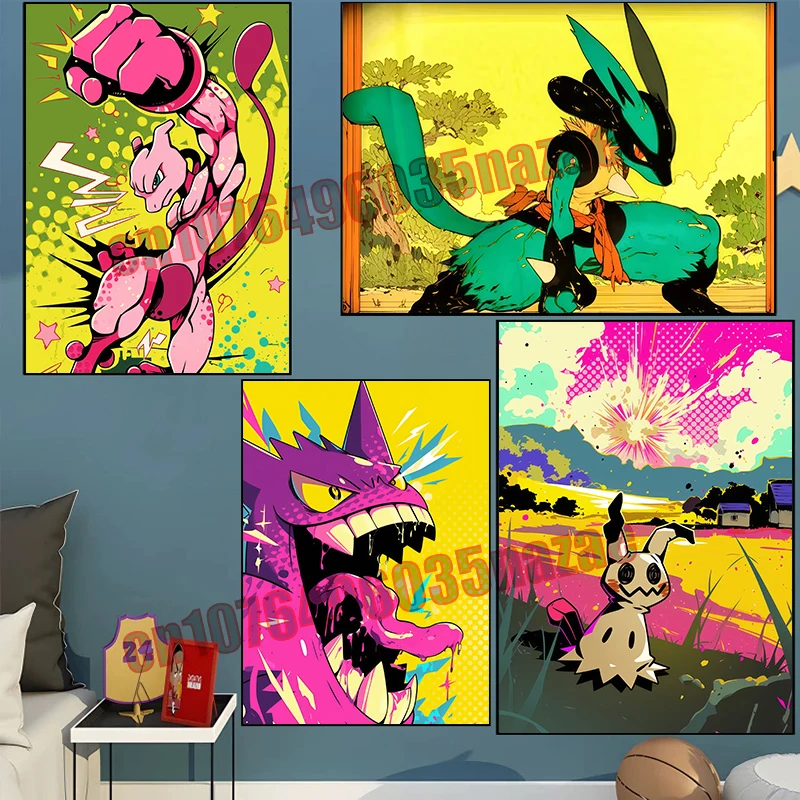 

Классическое аниме Покемон Пикачу Генгар Зарара Чармандер Люцирио Мьюту безрамная картина на холсте HD красочный постер настенная роспись подарок