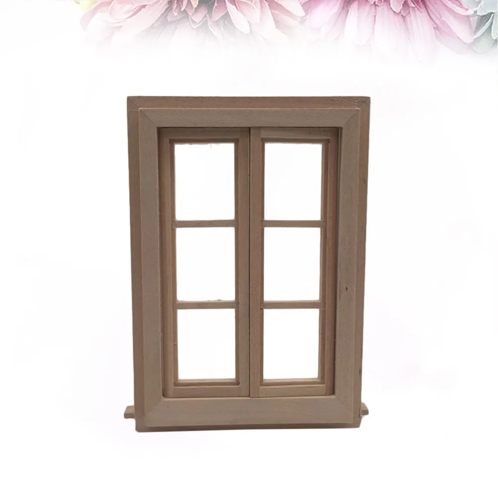 1Pcs Mini Wood Window 6 Lattice Panel Rectangular Double Open Decor for Mini House Accessories DIY Wooden Furniture Parts