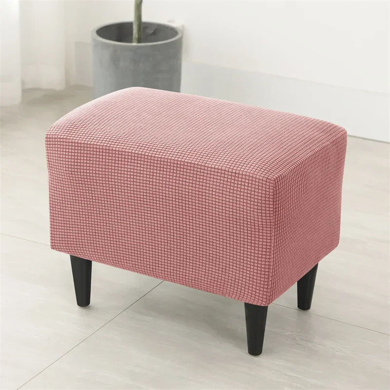 1PC Polar Fleece Ottoman Covers Stretch Rectangle Footrest Cover Non-Slip Anti-Dust Footstool Slipcover Protector Living Room