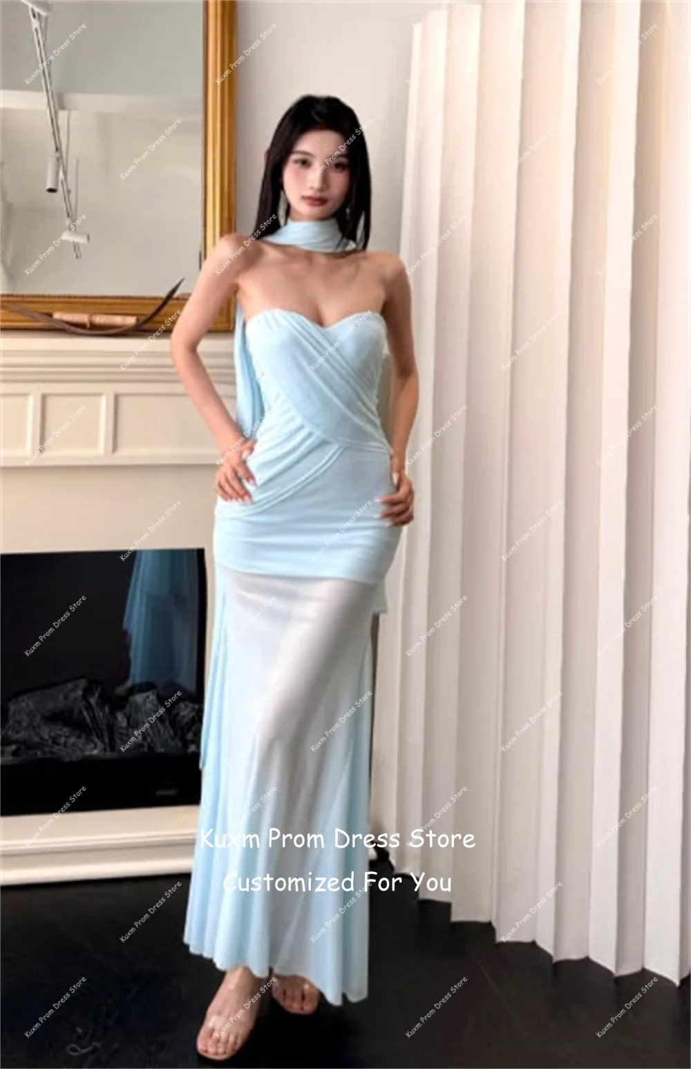 Kuxm Korean Chiffon A Line Vestidos De Fiesta Elegantes Sweethart Ribbons Prom Gowns Backless Sleeveless Party Attire Customized