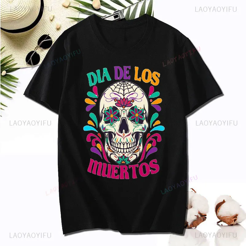 MEXICO Day of The Dead Printed Skull T-shirt Fashion Funny Holiday Party Costumes Man Women Summer Cotton Casual Short-sleev Tee