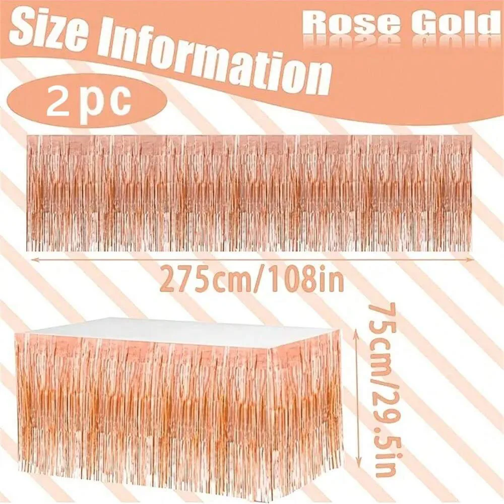 2pc Rose Gold Foil Fringe Table Skirts,Streamers Garland for Rectangle Table,Banquet, Graduation,Birthday,Event Party Decoration