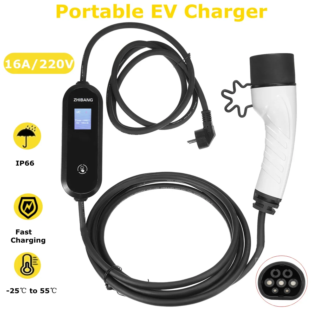 

Type 2 EVSE EV Charger Level 2 16A Portable Electric Vehicle Car Home Charging Iec 62196 Schuko Plug 230V Exterior Part Body Kit