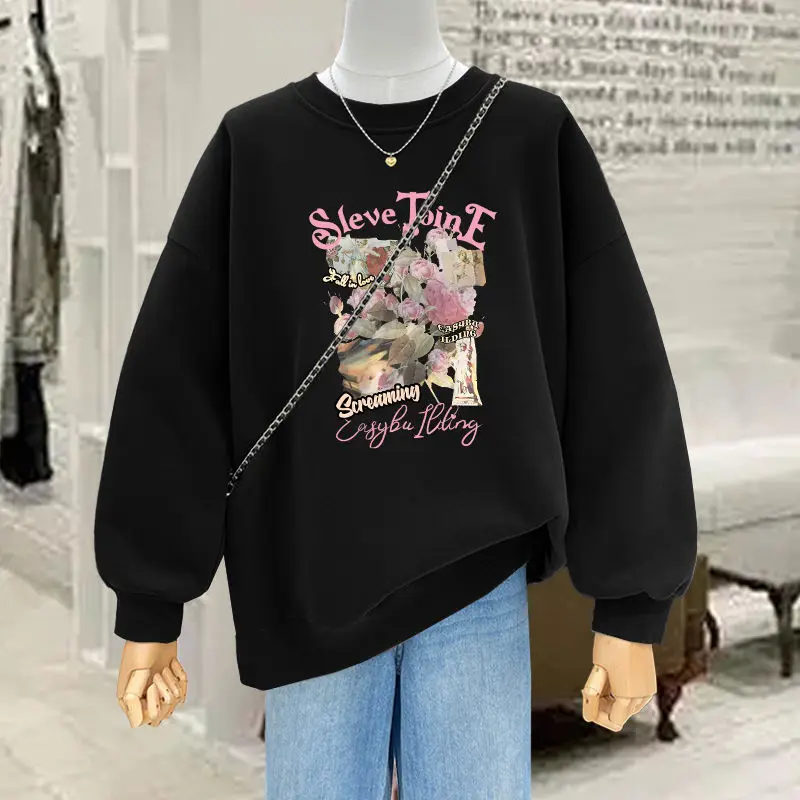 

Ladies' Cartoon Anime Spring and Autumn Pullover Round-neck Hoodie Is Loose, Slimming, Youthful, Cute, Refreshing and Trendy