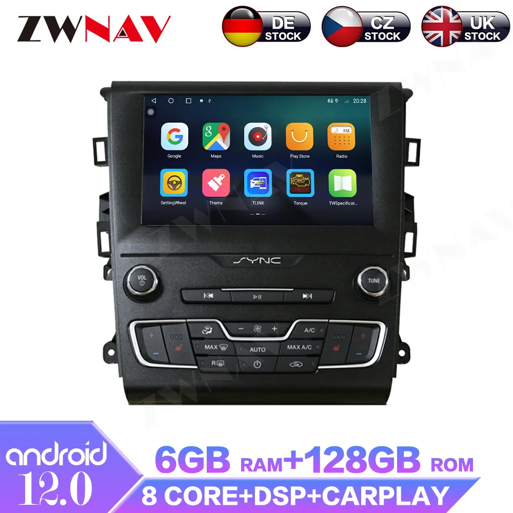 Radio con GPS para coche, reproductor Multimedia con Android 12, 8 pulgadas, receptor estéreo, Carplay, para Ford Mondeo 2013 - 2018