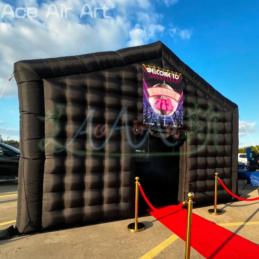 Tenda da discoteca portatile nera commerciale personalizzata Tenda da festa con cubo gonfiabile Tendone pop-up per noleggio/Eventi di Halloween all'aperto