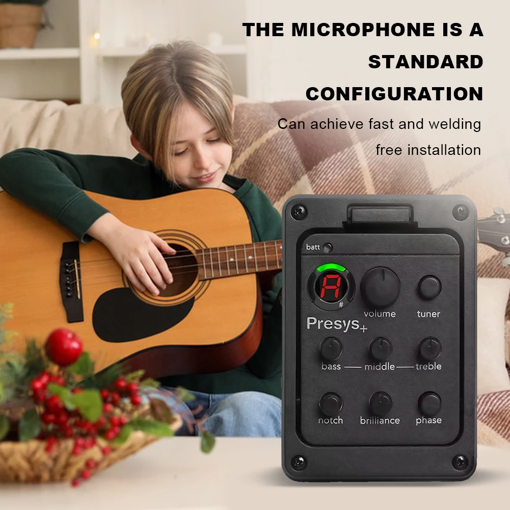 201 Classic Acoustic Guitar EQ Tuner Piezo Pickup Acoustic Guitar Preamp 4-Band Equalizer Mic Blend Preamp for Fishman Presys+