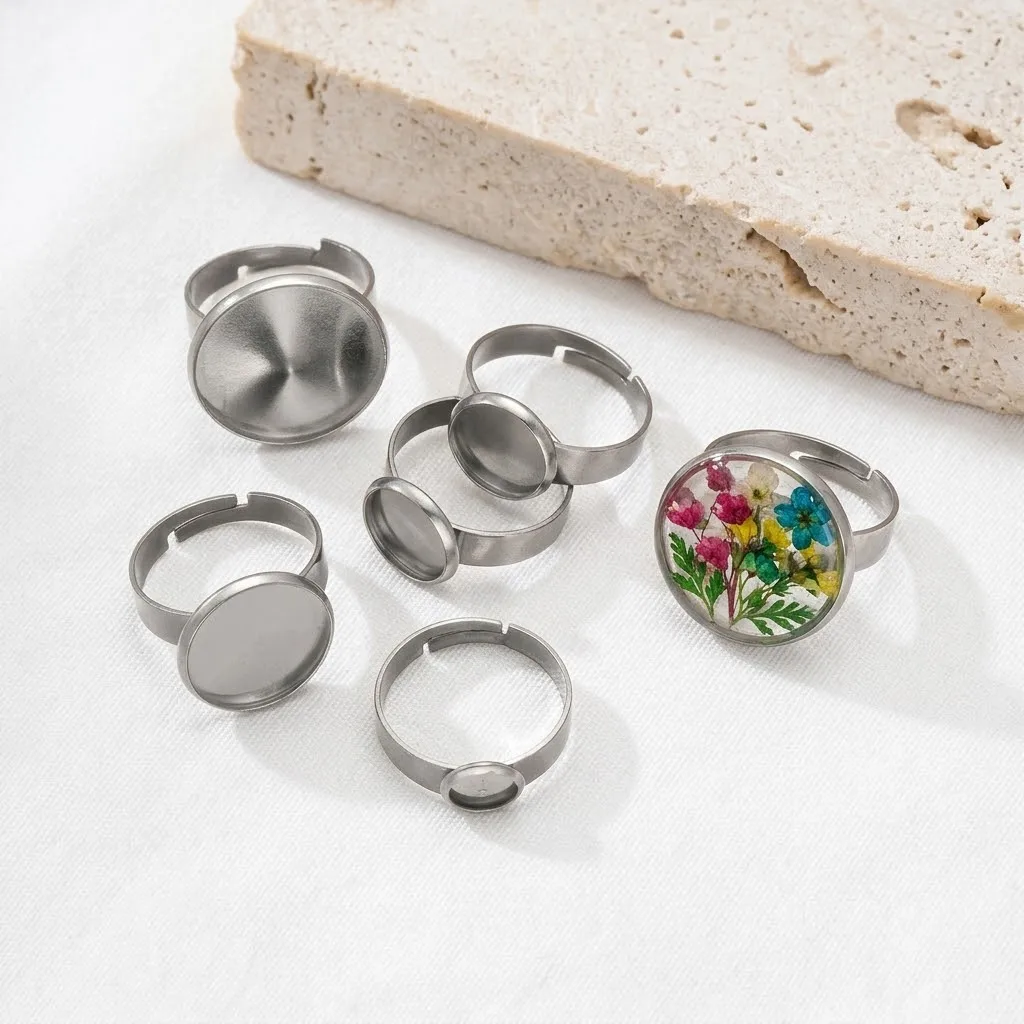 10pcs 6/8/10/12/14/16/18/20mm Stainless Steel Adjustable Ring Setting Cabochons Blank Base Bezel For DIY Jewelry Making Supplies