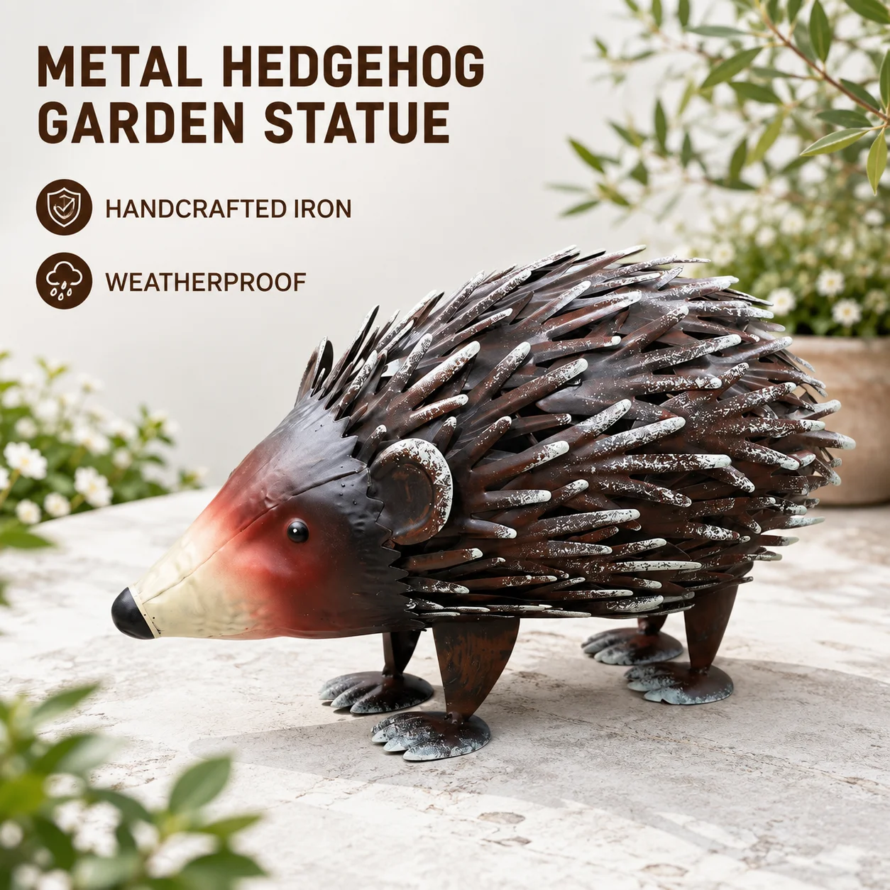 Outdoor Metal Hedgehog Garden Statue Wrought Iron Animal Sculpture Rustic Hedgehog Figurine Lawn Yard Patio Porch Decor Accent