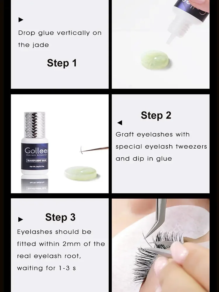 Gollee 5ml 10ml Glue for Eyelashes Extensions 0.5s Fast Drying for Professional Salon Artist Transparent Eyelash Extensions Glue