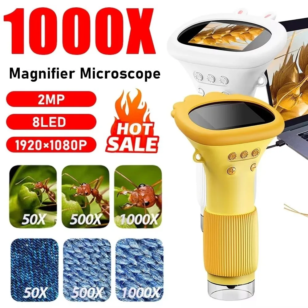 Mini 1000X Handheld Microscope for HD Take Pictures Digital Microscope Rechargeable Portable Microscope Science Discovery