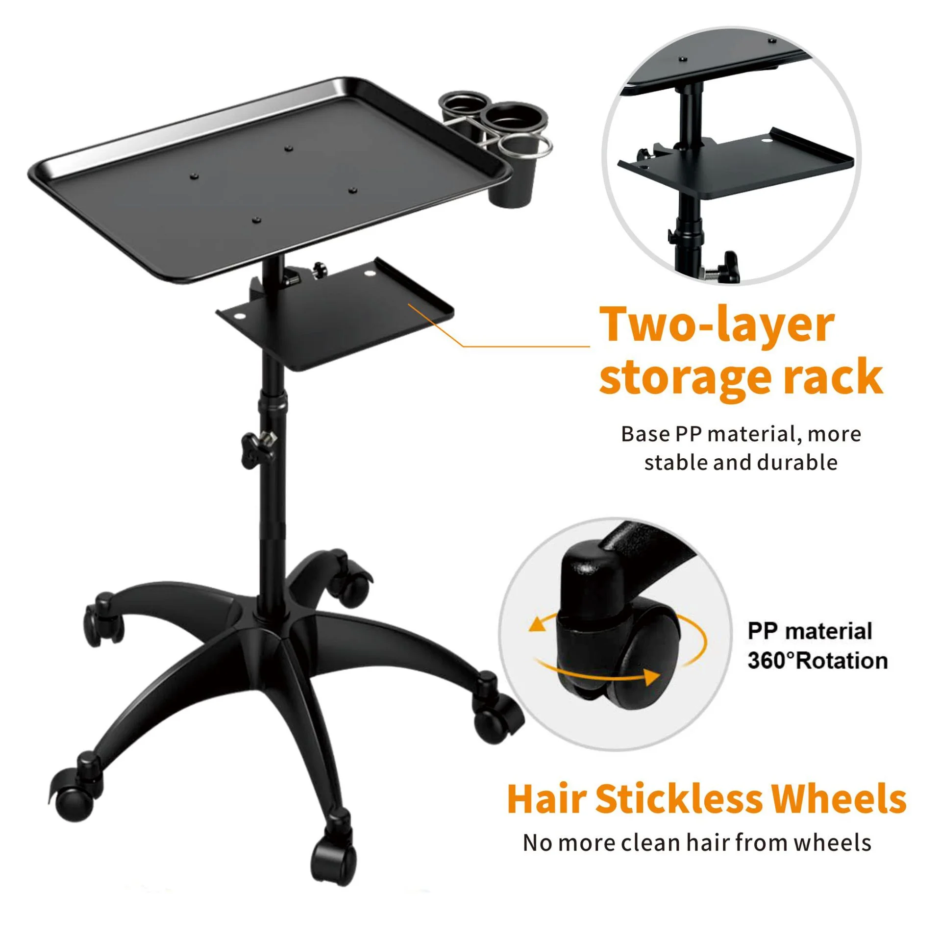 

Salon Hair Rolling Tray on Wheels with Adjustable Height Easy Assembled Salon Service Tray Hair Salon Moving Trolley