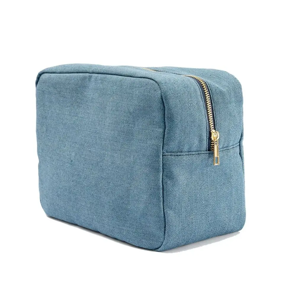 

4 Sizes Blue Denim Cosmetic Pouch with Zipper Vintage Travel Storage Bag Solid Color Stationery Organizer Ladies Makeup Bag