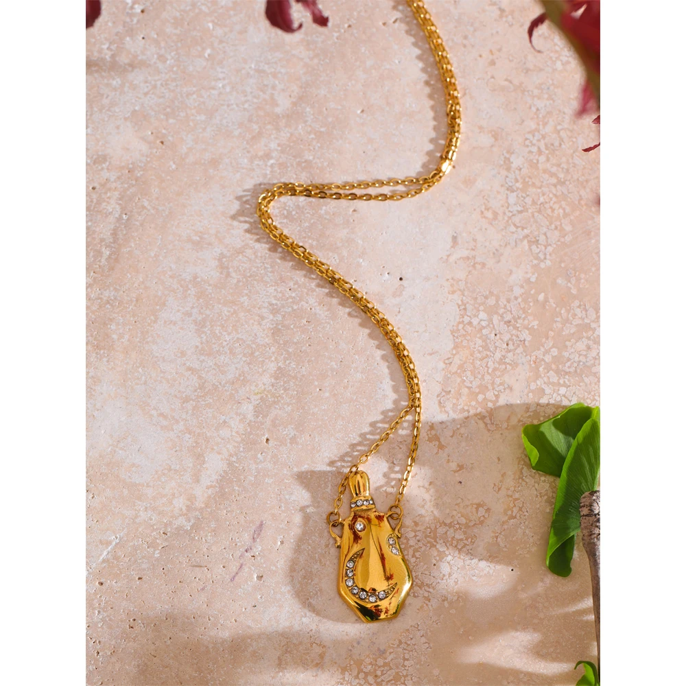 Yhpup الفولاذ المقاوم للصدأ القمر سحر متمنيا غلاية قلادة قلادة يوصي 18K الذهبي PVD مطلي مجوهرات الأزياء الإبداعية #4