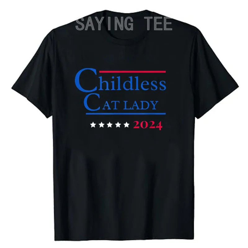 2024 Childless Cat Lady T-Shirt Women's Fashion President Election Campaign Tee Short Sleeve Blouses Letters Print Saying Outfit