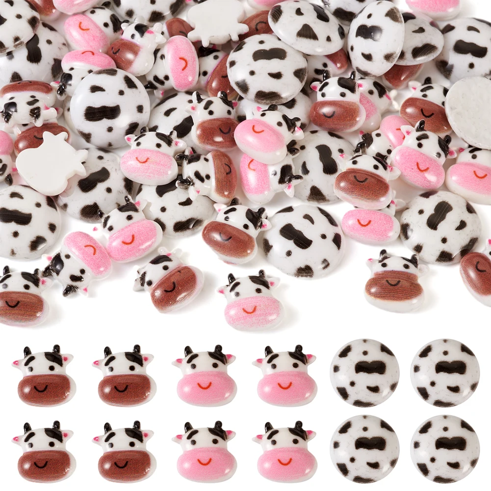 

60Pcs Cute Cartoon Animal Cattle Cow Resin Cabochons Flat Back for DIY Jewelry Making Hairpin Earrings Decoration Accessories