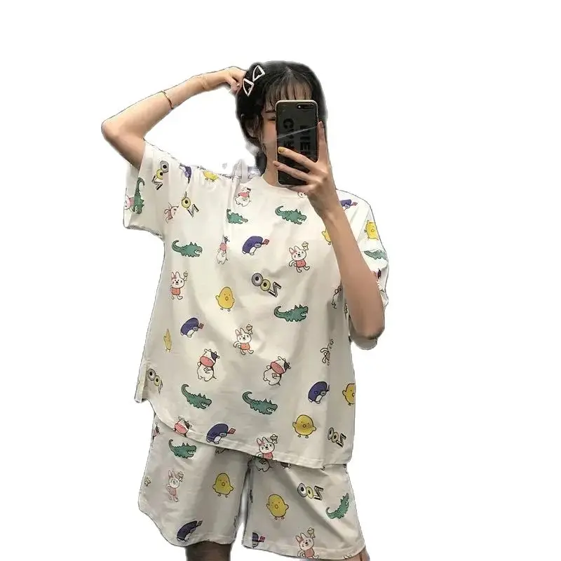 White Light Green Pink Giraffe Smile Face Avocado Pattern Print Soft Loose Comfortable Summer Piiama 2 Pieces Night Wears