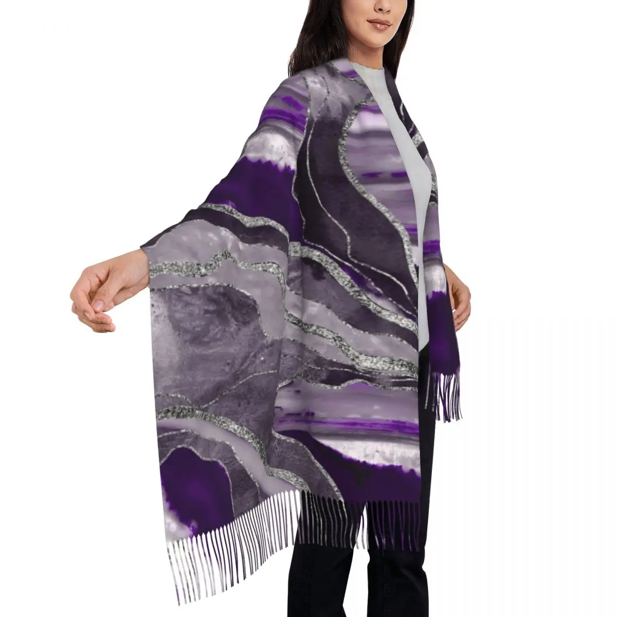 

Hues мраморный агат геометрический современный шарф шарфы с кисточками для женщин мягкие теплые шали и накидки длинная осенне-зимняя шаль накидка