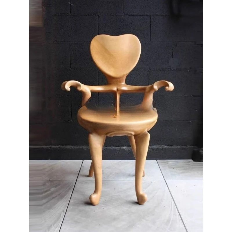 

Medieval solid wood teak carved back chair Spanish armrest dining chair Home leisure chair