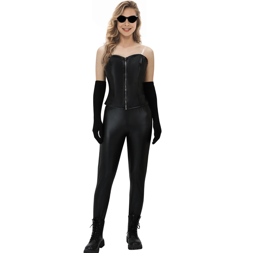 

Barb Wire Barbara Kopetski Cosplay Pamela Anderson Costume Halloween Outfits Black Fancy Dress Tops Pants Gloves Glasses