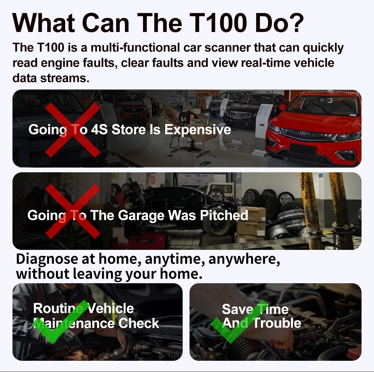 JDiag T100 OBDII Vehicle Scanner Code Reader Clean DTC I/M Shortcut 9 Protocols Support 13 Language Automotive Diagnostic Tool