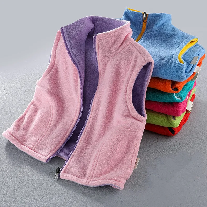 Spring Baby Kids Vest Fleece Jackets For Girls Velvet Outerwear Candy Color Warm Boys Jacket Children Sleeveless Jackets