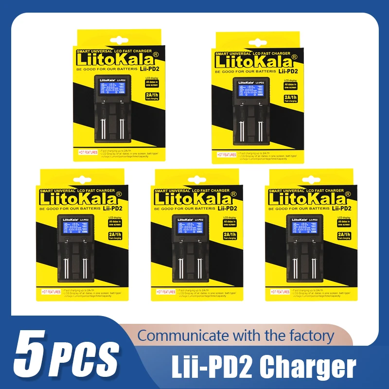 

5PCS LiitoKala Lii-PD2 Lii-PD4 +car LCD smart 18650 Battery Charger for 18500 16340 26650 21700 26700 LCD Battery Charger