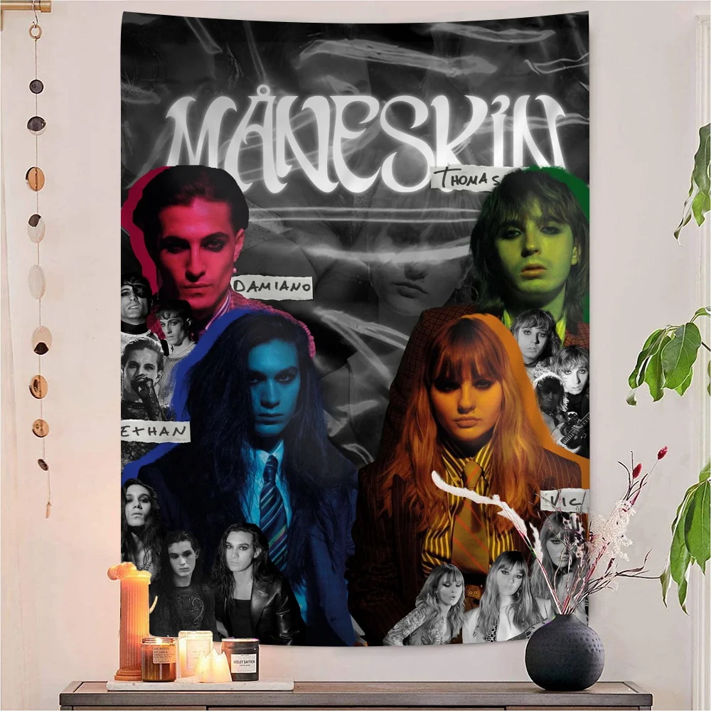 

Rock Band Maneskin Music Cartoon Tapestry For Living Room Home Dorm Decor INS Home Decor