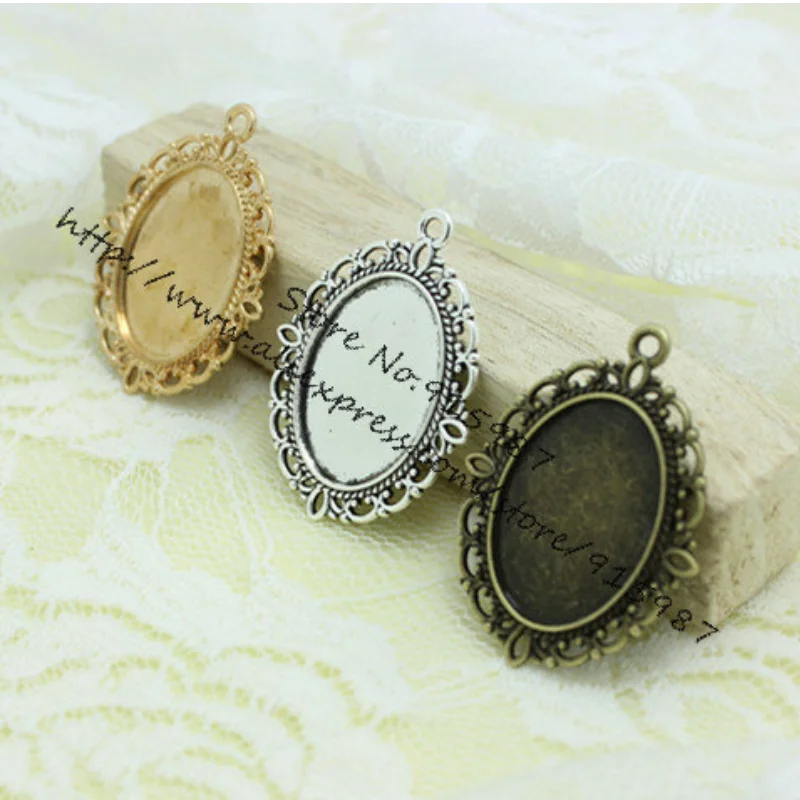 

Sweet Bell Free Shipping 20pcs/Lot Three Colors Tone Oval Filigree Frame Cameo Settings 30*40mm (Fit 18*25mm) 6C1046