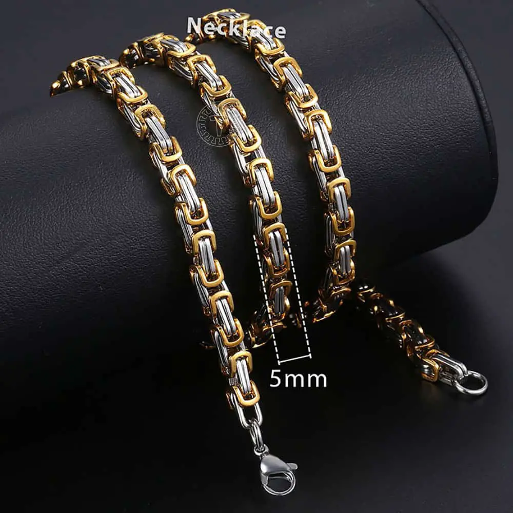 

Davieslee Mens Necklace Byzantine Box Chain Gold Silver Color Stainless Steel Necklaces For Men Dropshipping 5mm DKN50
