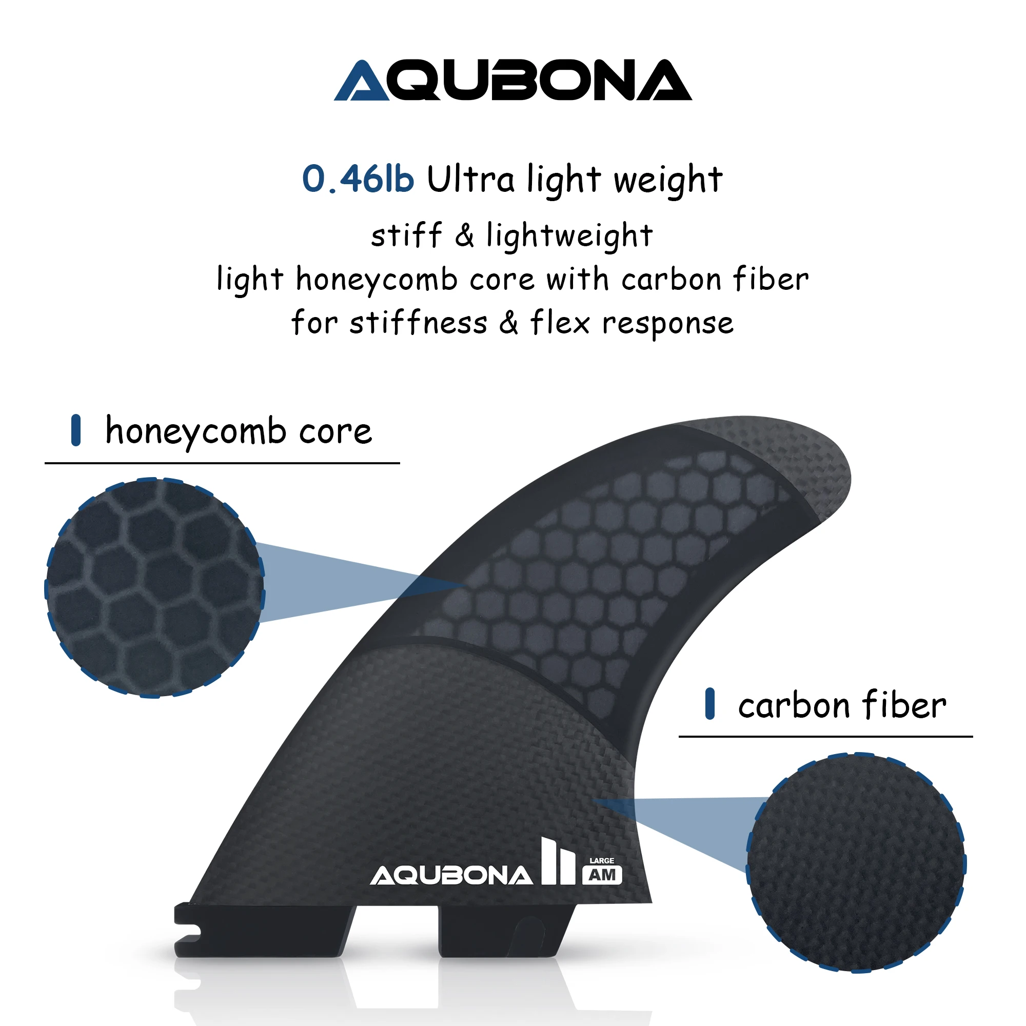 Single/Dual II Tab Surfing Fins -Tri Fins Set Honeycomb Fiberglass & Carbon S/M/L Size - Come with Fin Key Screws and Wax comb