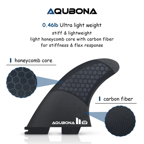 Imagen 2 del producto Aletas de surf con pestaña simple o doble II - Juego de tres aletas de fibra de vidrio y carbono en forma de panal, tamaño S/M/L - Vienen con tornillos para llave de aleta y peine de cera