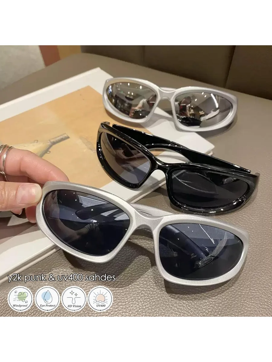 AliExpress NONE Y2K Sunglasses Fashion Korean Hip Pop Retro UV400 Shades Men Women Mirror Lens Cycling Cyberpunk Sunglasses