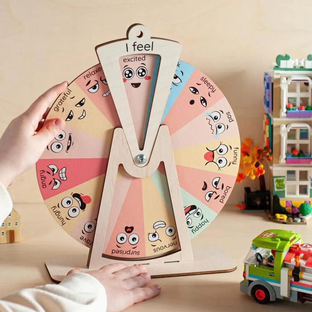 Kids Wooden Feelings Wheel Emotion Regulation Spinner Social Emotional Learning Toy Decoration Toddlers Boys Girls Gift