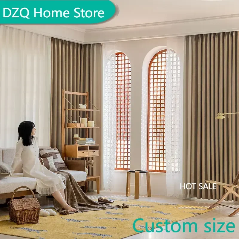 

Simple Japanese Relief Texture Blackout Curtains Heat-insulating Soundproof Jacquard Chenille Splicing Curtains for Bedroom