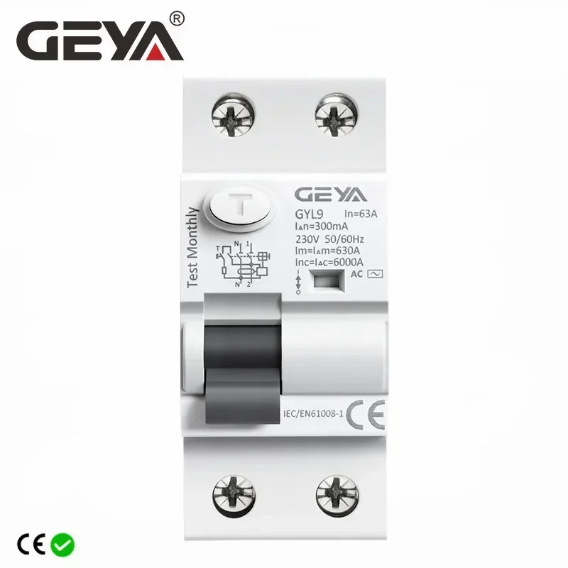 GEYA-Disjoncteur électromagnétique à courant résiduel, DEAN L9, AC, ELCB, 2 pôles, 25A, 40A, 63A, 100A, RCD, 30mA, 100mA, 300mA, Type RCCB