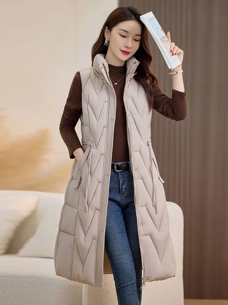 Vielleicht 2025 New Autumn Winter Cotton Down Vest For Women Solid Puffer Padded Vest Sleeveless Fur Hooded Jacket Warm Coat