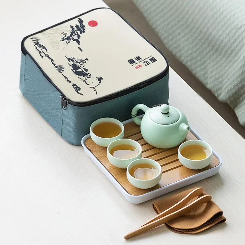 Ding Kiln Travel Tea Set - One Pot and Four Cups Gift Souvenir Set for Gongfu Tea