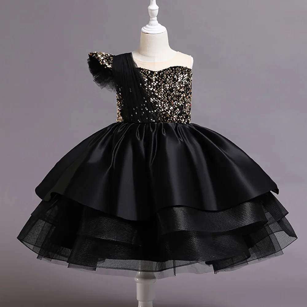 Vestido de fiesta para niña, traje negro de lentejuelas para Halloween, vestidos de noche formales para niña, cumpleaños, boda, baile de graduación