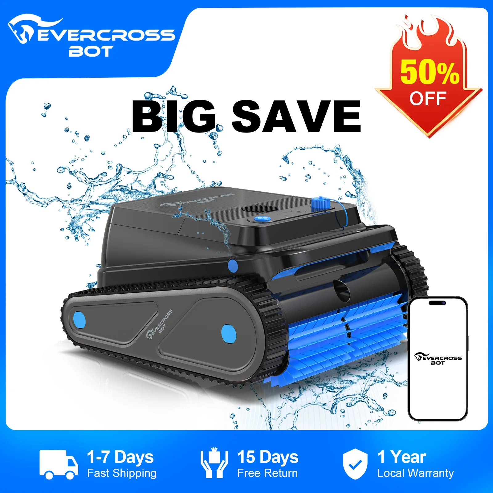 EVERCROSS BOT U8 Robot Piscina Limpiafondos y Paredes, 120 Min Autonomía, Navegación Inteligente, Estacionamiento… — oferta en AliExpress